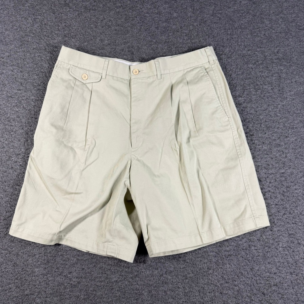 Boast Mens Khaki Tan Pleated Chino Shorts Cotton Twill Size 36 Made in Hong Kong